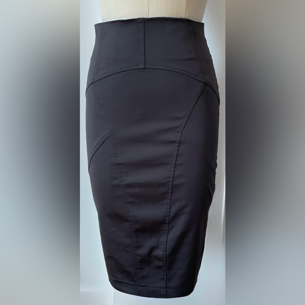 Topshop black stretch woven pencil skirt back slit high waist back zipper close